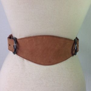 BEBE Brown Leather Belt Oval Leather Buckle Saddle